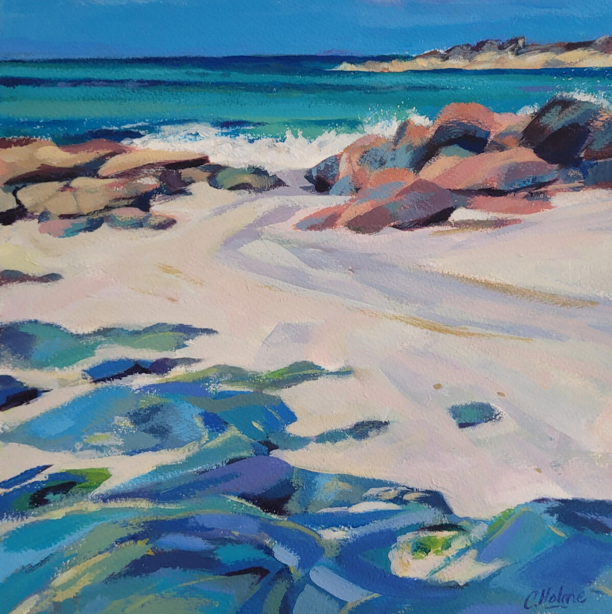 Ancient Rocks Acrylic on watercolour paper. 28cm square.